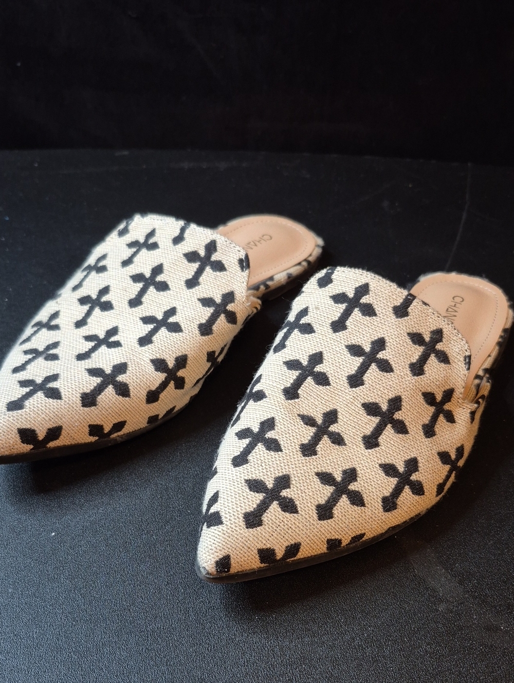 Changger Black & Cream Patterned Slip-On Mules